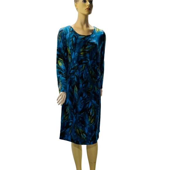 J Jill Wearever Collection Women's Blue Floral Rayon Print Stretch Dress XL - Picture 1 of 15